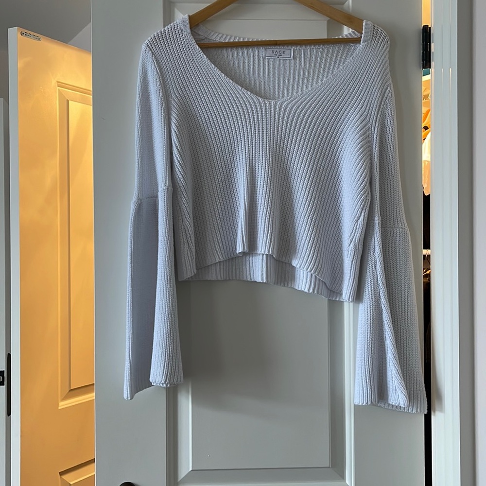 Sage the label white cropped knit sweater